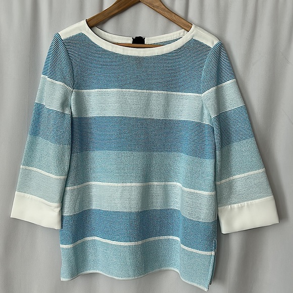 Ming Sweaters - Ming Light Blue Striped 3/4 Sleeve Scoop Neck Sweater Shirt Top **Size M** 🌸🌸